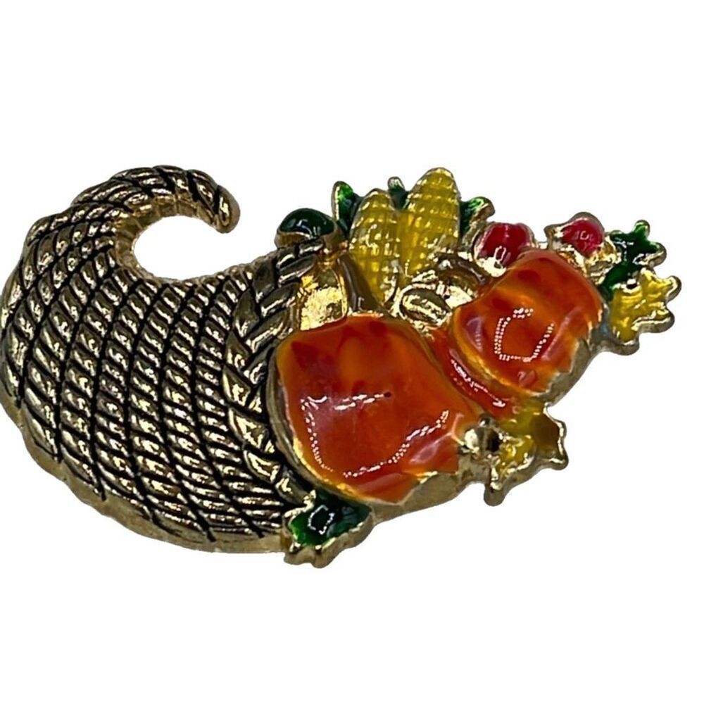 Vintage Cornucopia enamel brooch